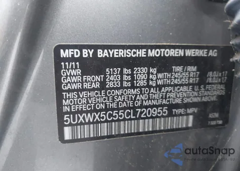 2012 BMW X3 xDrive28I z USA, uszkodzony, nr VIN 5UXWX5C55CL720955